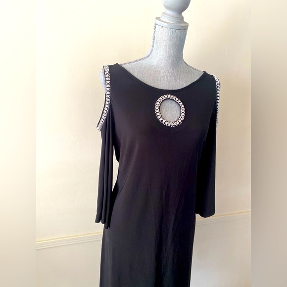JBS 🖤BLACK🖤 EMBELLISHED COLD-SHOULDER COCKTAIL DRESS SIZE LARGE 🌟EUC🌟 - Picture 4 of 15